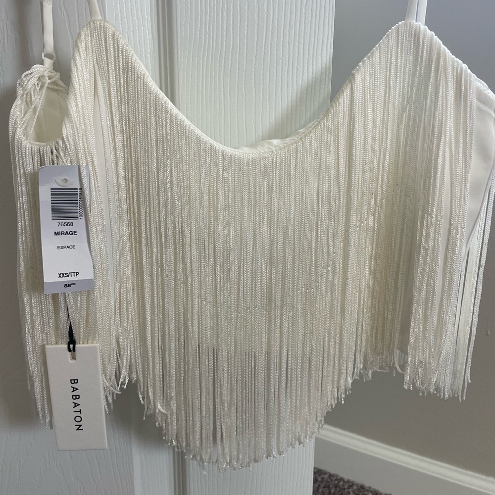 Babaton White Fringe Crop Top
